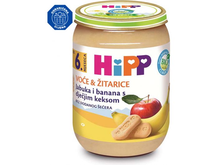 Hipp EKO dětská kaše jablko banán a sušenka 190g