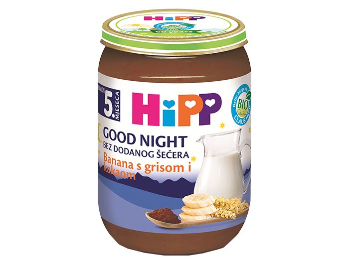 Babynahrung, 190 g, für eine gute Nacht mit Banane, Grieß und Kakao, Hipp