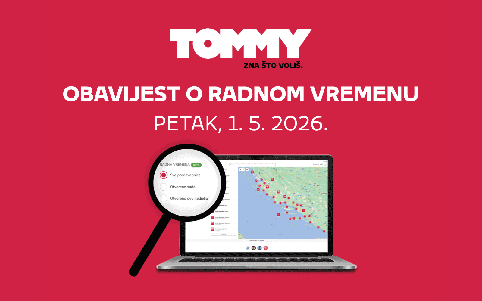 Tommy banner - Obavijest o radnom vremenu 1. 5. 2026.