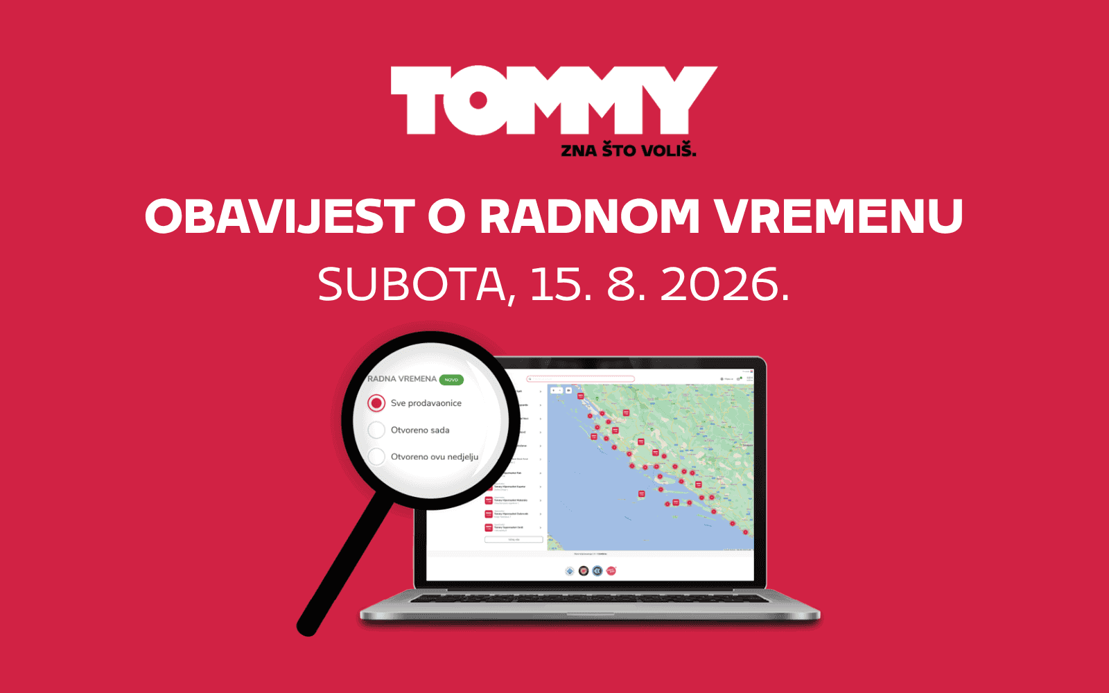 Tommy banner - Obavijest o radnom vremenu 15. 8. 2026.