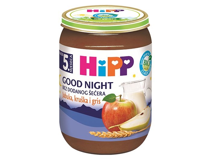 Dječja hrana, 190 g, Good Night jabuka, breskva i gris bio,Hipp