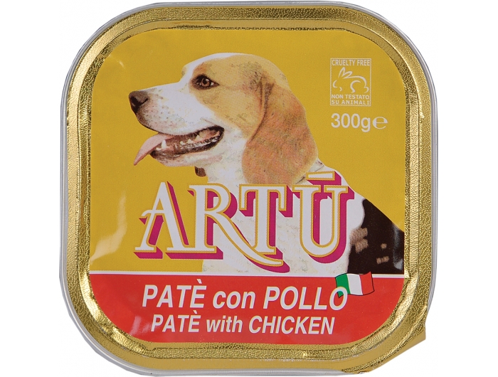 Artu Dog food in an aluminum bowl with chicken 300 g