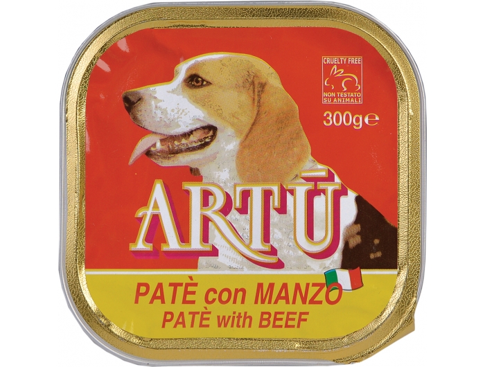 Artu Dog food in an aluminum bowl with beef 300 g