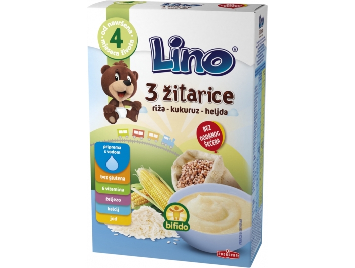 Podravka Lino Žitne pahuljice 3 žitarice: riža, kukuruz i heljda 210 g