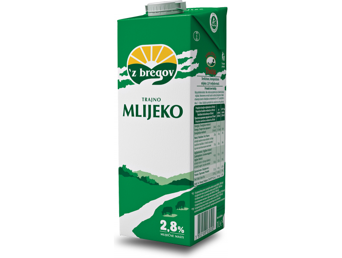 Vindija 'z bregov trajno mlijeko 2,8% m.m. s čepom 1 L