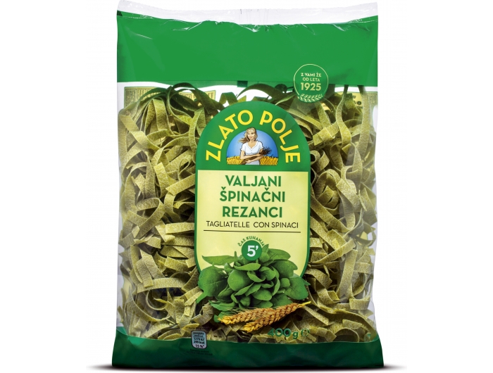 Golden field of pasta rolled noodles with spinach 400 g